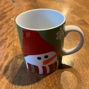 Crate & Barrel Ceramic Snowman Mug green NWT 12 ounces
